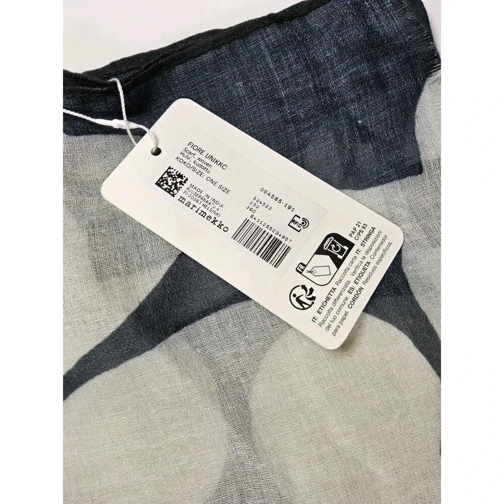 Marimekko Fiore Unikko Lightweight Sheer Wool Scarf Black White